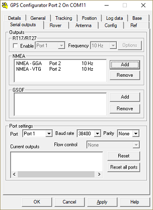 Modifying NMEA0183 serial output settings on a RTK receiver