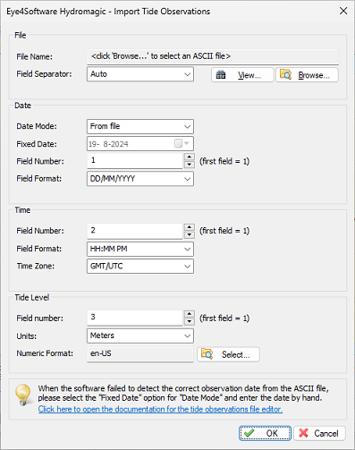 The CSV import tool in the tide editor.