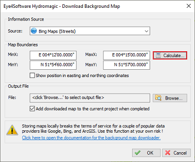 Click the Calculate... button to calculate the boundaries for the map to be downloaded.