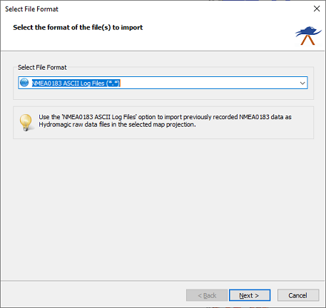 Select the NMEA0183 ASCII Log Files (*.*) option