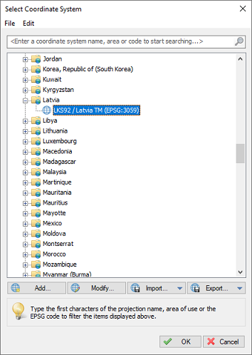 Select a suitable coordinate system for your new project