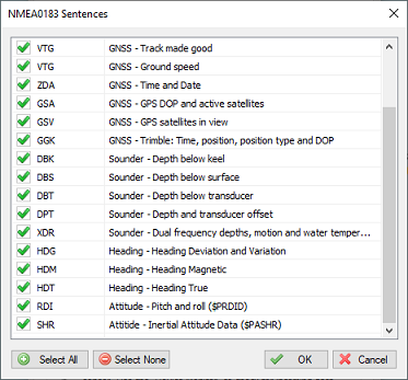 Select NMEA0183 sentences to be decoded