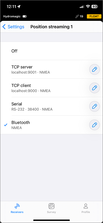 Select Bluetooth to connect using a wireless Bluetooth connection