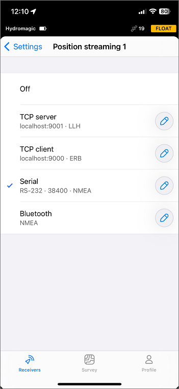 Select serial to connect using the serial data cable