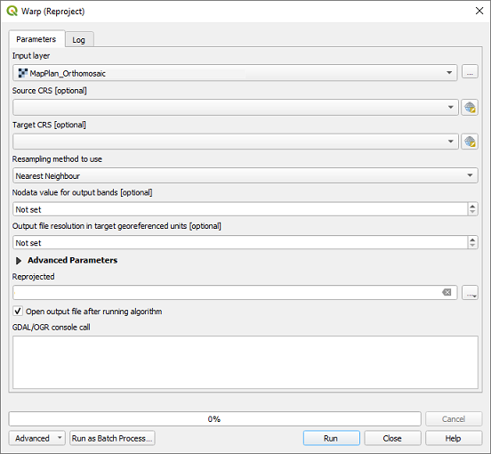 The QGIS Image warping or reprojection tool