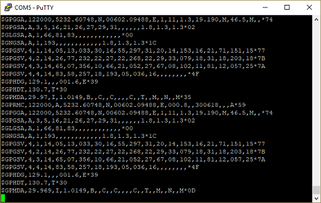 PuTTY showing incoming data