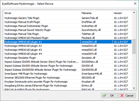 Select one of the Hydromagic NMEA0183 plugins from the list and click OK