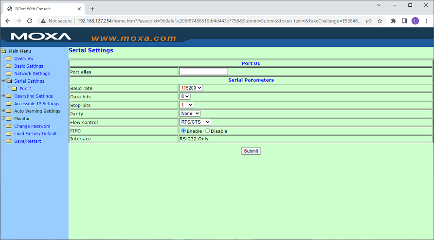 Select the correct speed and flow control settings