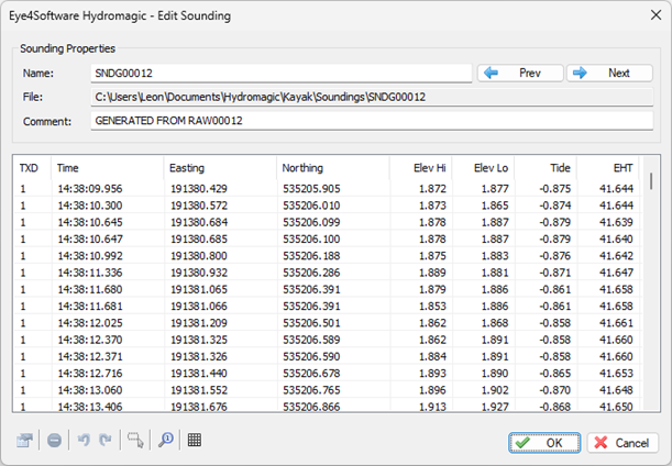 Hydromagic sounding editor with tide values.