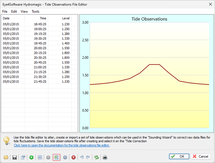 The Tide File Editor can be used to import or edit tide observation data.