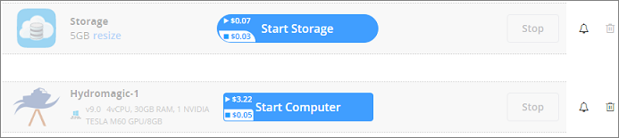 To start working, start both the storage and computer