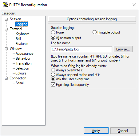 PuTTY: Connect to Serial Port