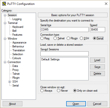 how to get putty to receive files from serial connection