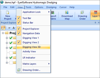 Select 3D Digging View option from the View menu