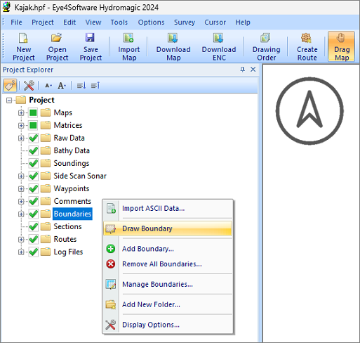 The function to draw a boundary using the mouse can be accessed from the Project Explorer