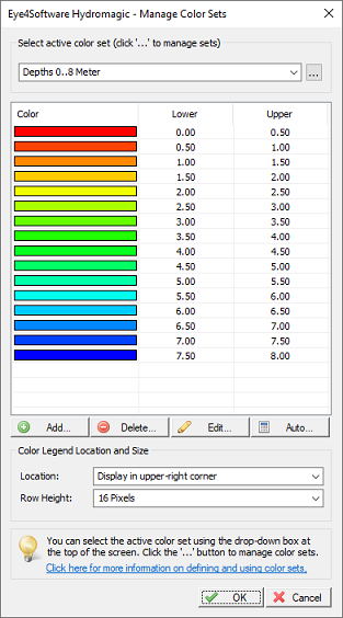 The colors for the selected color set are displayed in the list.