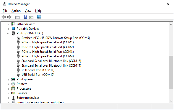 Getting available serial ports from the device manager