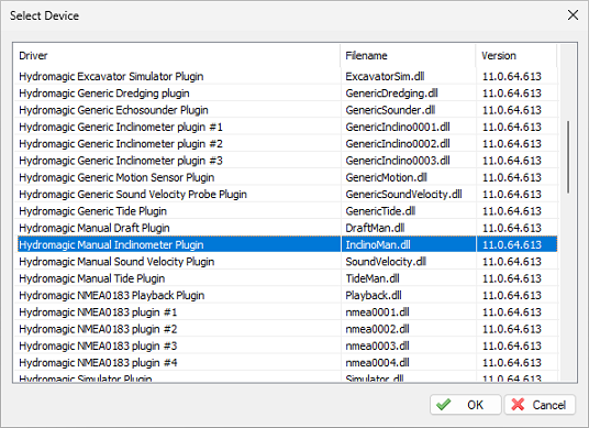 select the Hydromagic manual inclinometer plugin