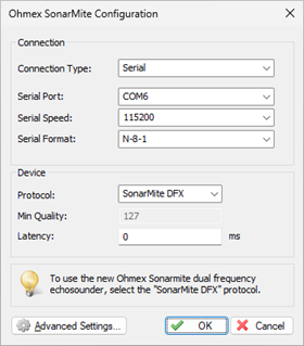 Configuring the Ohmex SonarMite plugin