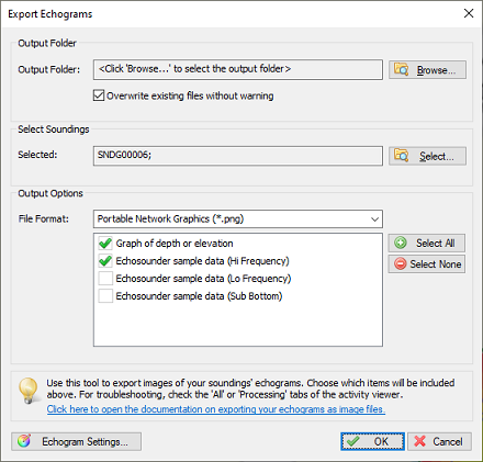 The export echogram dialog (with default settings)
