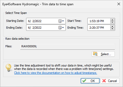 Remove data in a time range using the time span filter tool