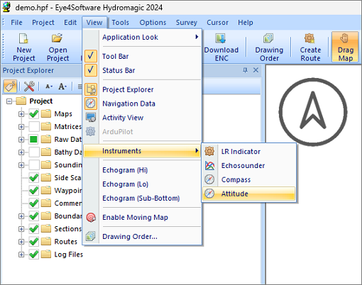 Select the attitude option from the instruments menu.