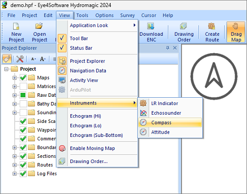 Select the compass option from the instruments menu.