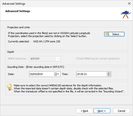 Select which map projection is used for easting and northing coordinates