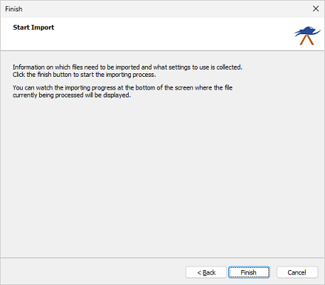 After clicking the Finish button, the import process will start