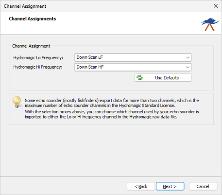 Select which depth channels should be imported into the raw data file.