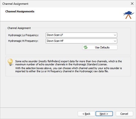 Select which depth channels should be imported into the raw data file.