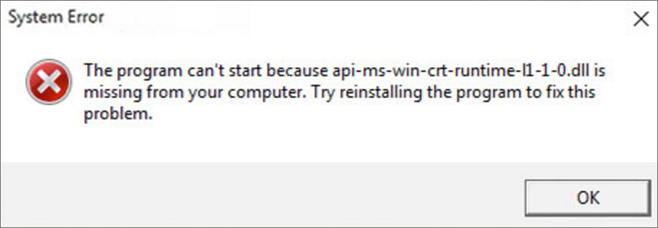 Windows error when runtime files are missing