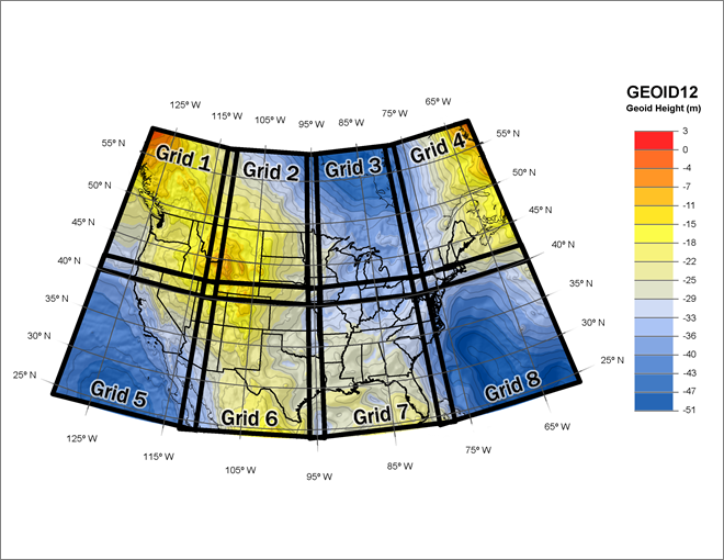 GEOID18 grids map